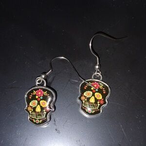 Flower skull earrings